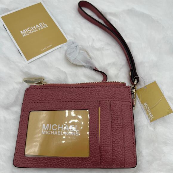 Michael Kors Jet Set Small Pebbled Leather Wristlet Card Coin Case Rose Gold - Picture 15 of 15